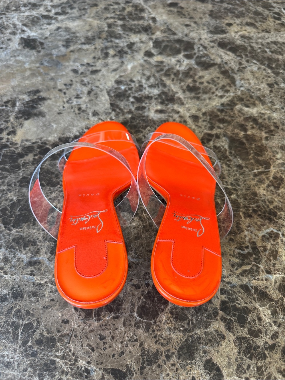 Christian Louboutin just nothing pvc orange magma 55mm stiletto sandal sz 38 - Picture 6 of 11